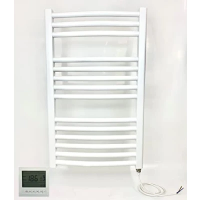 Image of Greened House Milano WHITE Curved Electric Towel Rail W500mm x H800mm Radiator With Timer
