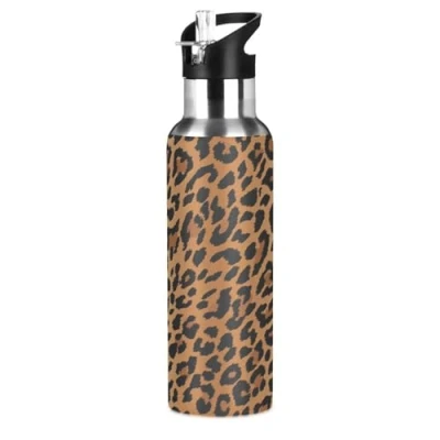 Image of JUMBEAR Sexy Leopard Grain Water Bottle Acuum Insulated Stainless Steel Leakproof Wide Mouth with Straw Lid for Fitness Gym and Outdoor Sports 22OZ