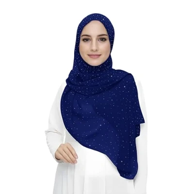 Image of Sparkle Shimmer Gold Glitter Women&#039;s Chiffon Hijab Head Scarf Lightweight (Royal Blue)