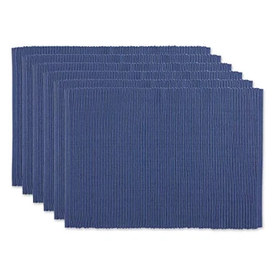 Image of DII Basic Everyday Ribbed Tabletop Collection 100% Cotton, Placemat Set, 13x19, French Blue, 6 Pieces
