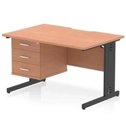Image of Impulse 1200 x 800mm Scalloped Edge Office Desk Beech Top Black Cable Managed Leg Workstation 1 3 Drawer Fixed Pedestal