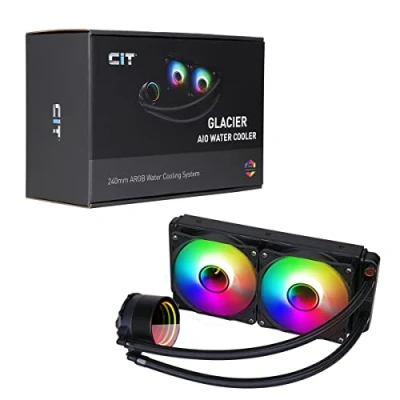 Image of CiT Pro Glacier 240mm Black ARGB CPU Liquid Cooler, AIO Cooler Water For Intel &amp; AMD, Two YH120 Infinity PWM Fans, 800 to 1800RPM Mirror Cap Design