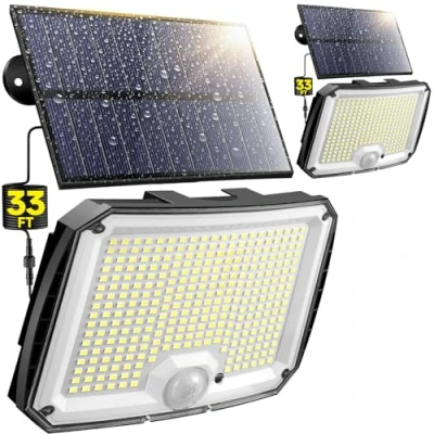 Image of 318 LED Outdoor Solar Lights 2 Packs, Waterproof, [318LED/10M/5 Modes] Motion Lights,Remote Flood Light, IP65 Security