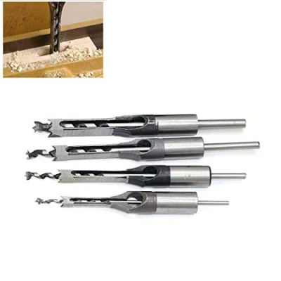 Image of Vogueing Tool Square Hole Saw, 4pcs Saw HSS Woodworking Drill Bits Set with Twist DIY Mortising Chisel Power Tools (6/8/9.5/12.7mm)