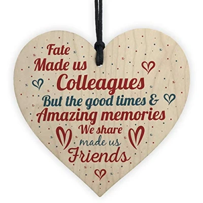 Image of RED OCEAN Fate Made Us Colleagues Handmade Wooden Heart Plaque Friendship Work Office Leaving Gift Thank You