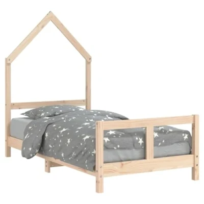 Image of vidaXL Children&#039;s Bed Frame Solid Pinewood, Scandinavian Style, Fits 80x160 cm Mattress, Natural Brown, House Shape Toddler Single Assembly Required