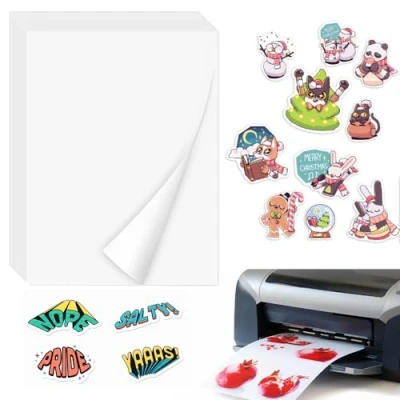 Image of A4 Sticker Paper Labels, ADERTOS 50 Sheets Waterproof Printable Vinyl Stickers Matte Printer Self Adhesive Inkjet Film Decal for &amp; Laser Printers White, 297 x 210 mm