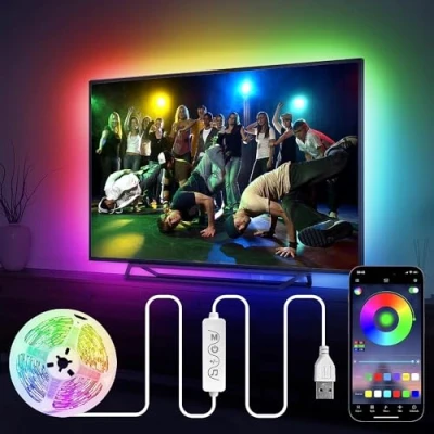 Image of HOUHUI LED Light Strip for 32 65In TV,2Pcs 4M RGB Lights TV Backlight, App Control Music Sync USB Lights,Bias Lighting Behind Monitor Gaming Room Desk