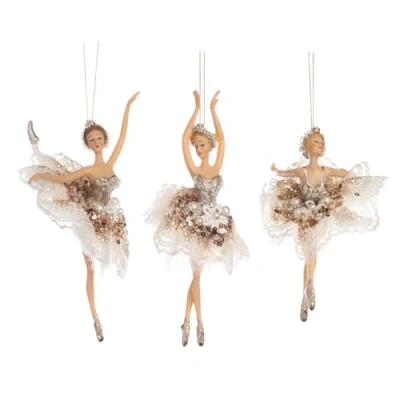 Image of Goodwill Cream and Copper Resin Lace pearl Ballerina&#039;s, 17 Centimetre Hanging Christmas Ornament Set of 3