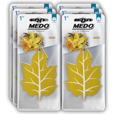 Image of MEDO Leaf Hanging Car Air Freshener, Strong Long lasting Fragrance, Removes Everyday Odours, For Interior Home &amp; Office 6 Pack Vanilla Scent