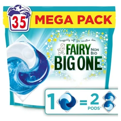 Image of Fairy Non Bio The Big One PODS, Washing Liquid Laundry Detergent Capasules, 35 Washes, 2X Stain Removal, Huggably Soft For Sensitive Skin
