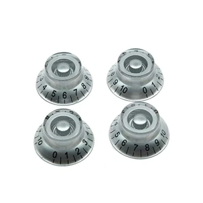 Image of Dopro 4pcs Metric Custom Bell Knobs Top Hat Knob Silver w/Black Number for Epi Les Paul/Import Guitar Bass w/Coarse 5.8mm Split Pots