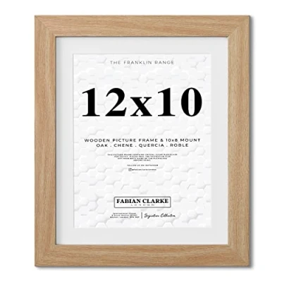 Image of Fabian Clarke London® 12x10 Modern Oak Wooden Picture Photo Frame with White 10x8 Mount to Hang Portrait or Landscape