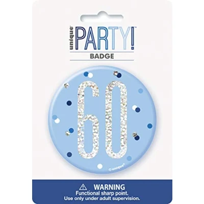 Image of Unique 83523 Blue Round Prismatic 60th Birthday Badge 1 Pc, Age 60