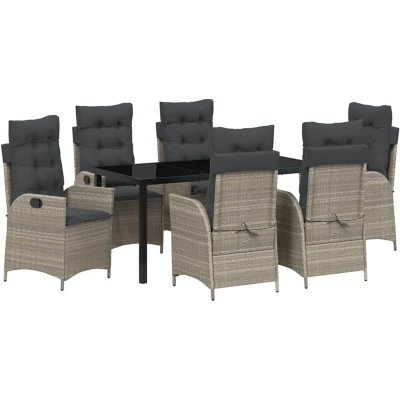 Image of vidaXL 7 Piece Garden Dining Set with Cushions Light Grey Poly Rattan