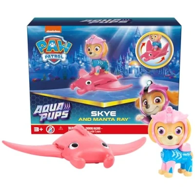 Image of Paw Patrol, Aqua Pups Skye and Manta Ray Action Figures Set, Kids’ Toys for Ages 3 up