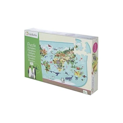 Image of Avenue Mandarine Ref PU014C Planisphere Bilingual World Map 76 Piece Puzzle for Children 2.5mm Thick Cardboard, Instructional Poster Included, Suitable Ages 6+