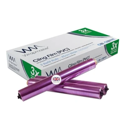 Image of We Can Source It Ltd Wrapmaster 4500 Cling Film Kitchen Wrap Multipurpose Plastic for Professional Catering 45cm x 300m 3 Rolls