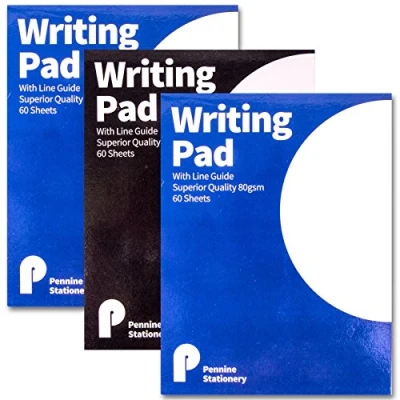 Image of 3X Plain Writing Pads with Line Guide 80gsm 60 Sheets