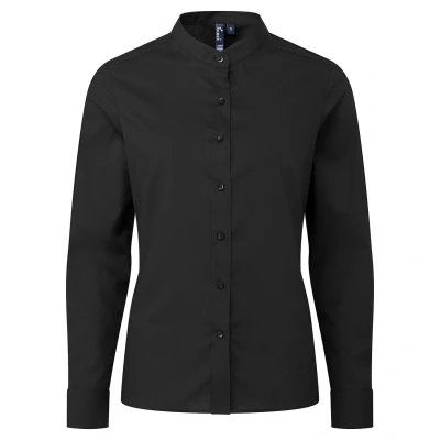 Image of Premier Womens/Ladies Grandad Collar Formal Shirt (Black) Size Medium