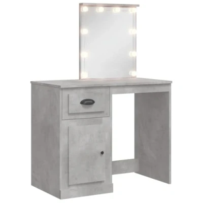 Image of vidaXL Dressing Table Makeup Vanity Desk with LED Lights and Mirror, Concrete Grey, Engineered Wood Glass, Bedroom Decor