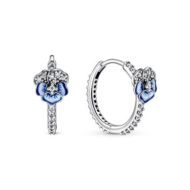 Image of Pandora Blue Crystal Pansy Hoop Earrings
