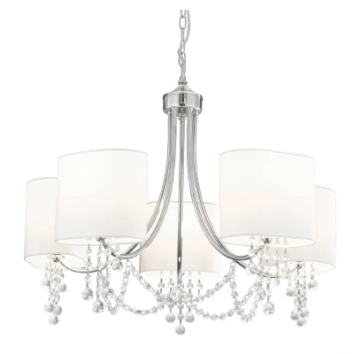 Image of Nina 5 Light Multi Arm Ceiling Pendant Chrome, Crystals with Shades, E14