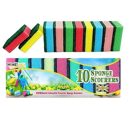 Image of HOMESmith Dish Washing Sponge, Foam, Mix Colours, Pack of 10