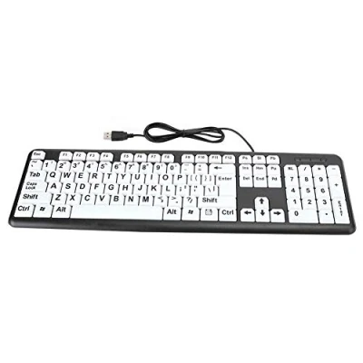 Image of Dilwe Large Print Keyboard, Wired Letter Key 104 Keys USB Keyboards, Low Vision Keyboard for Visually Impaired, Beginners, Seniors