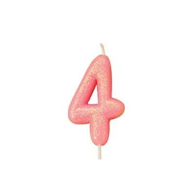 Image of Anniversary House Colourful Pink Glitter Candle, Number 4, 4th Birthday Cake Topper, 7 Centimeters, AHC80/4
