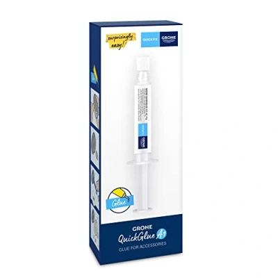 Image of GROHE QuickGlue A1 Contains 1 Syringe for Glue and Adapter QuickFix Bathroom Accessories Wall Mounting Plate, Curing Time 24 Hours, 41127000