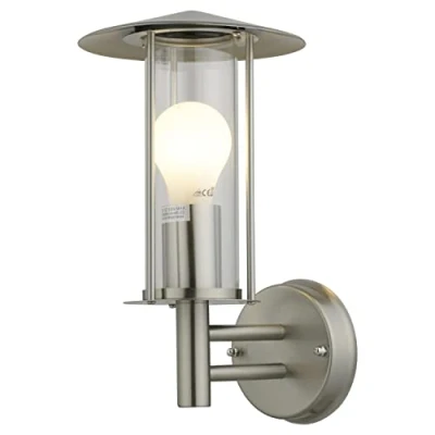 Image of firstchoicelighting Brushed Stainless Steel Outdoor Wall Light Modern Porch Garden Lantern IP44 Rated LED Compatible