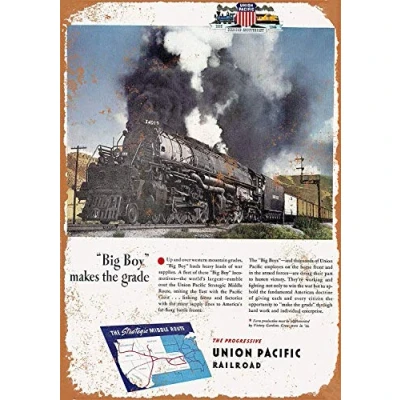 Image of 1944 Union Pacific Big Boy Steam Locomotive Metal Sign Great Aluminum Tin 8X12 Inches