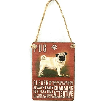 Image of Lesser &amp; Pavey Retro Mini Metal Pug Dog Saying Sign Hanging Decoration 6.5x9cm