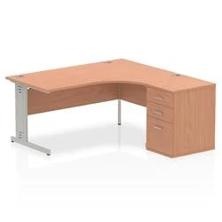 Image of Impulse 1600 Right Crescent Desk Beech Cable Managed + High Ped