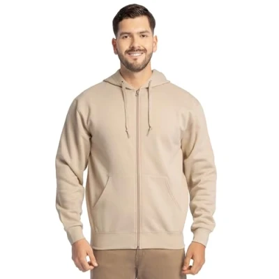 Image of Fruit of the Loom Men&#039;s Eversoft Fleece Sweatshirts &amp; Hoodies Shirt, Full Zip Khaki Heather, S