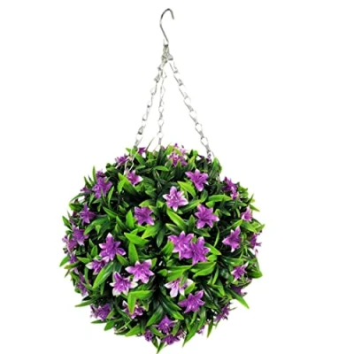 Image of Best Artificial 28cm Lily Topiary Hanging Flower Ball **UV Fade Protected** (Purple)