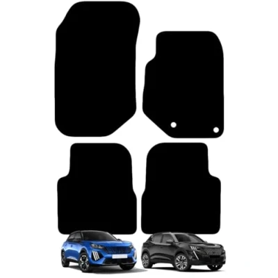 Image of Carsio Carpet Car Mats For Peugeot 2008 2020+ Onwards (Carpet) Tailored Fit Floor Mat Set Complete Accessory Black Custom Fitted All Weather, Anti Slip Backing &amp; Trim