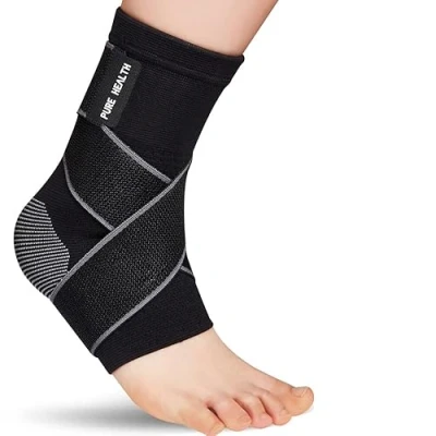 Image of Pure Health Ankle Support for Ligament Damage Sprained Ankle, Achilles Tendonitis Foot &amp; Plantar Fasciitis Strap, Heel Pain Relief Wrap Compression (Black, M)