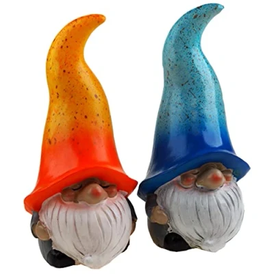 Image of Large Hat 22cm Garden Gnome Gonk Ornaments Figurines Blue Orange (Set of 2)