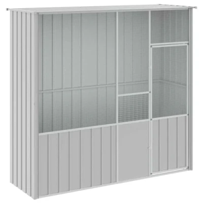 Image of vidaXL Galvanised Steel Bird Cage House Grey Aviary for Parrots, Rabbits, Poultry 215x78x200 cm