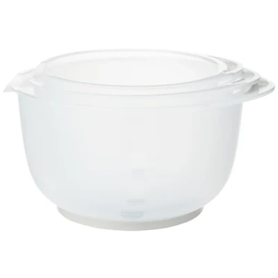 Image of Chef Aid Contain 3 Mixing Bowls, Non Slip Base, Soft Grip Handle, Microwave and Dishwasher Safe, Compact, Stackable, Ideal for baking cooking, Off white, 1.5 Litre, 2 2.5 Litre