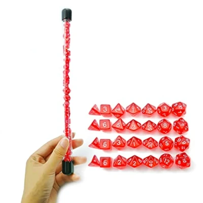 Image of Bescon 28pcs Translucent Red Mini Polyhedral Dice Set in Tube, Ruby 4X7pcs