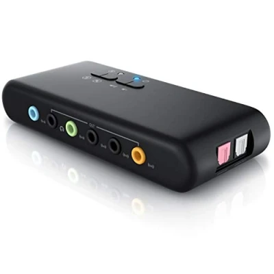 Image of CSL USB 7.1 external Sound card 8 Channel Soundbox Dynamic 3D Surround up to speakers simultaneous recording and playback analog digital audio equipment