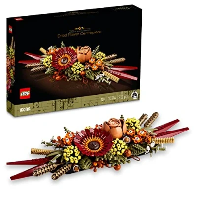 Image of LEGO 10314 Icons Dried Flower Centrepiece, Botanical Collection Crafts Set for Adults, Artificial Flowers with Rose and Gerbera, Table or Wall Decoration, Unique Home Décor Gift Wife Husband