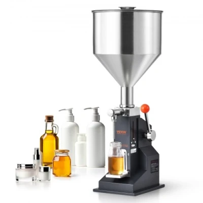 Image of VEVOR Manual Paste Liquid Filling Machine, 5 100ml Bottle Filler, Adjustable Stainless Steel Filler with Hopper for Milk Water Juice Essential Oil Shampoo Cosmetic Honey