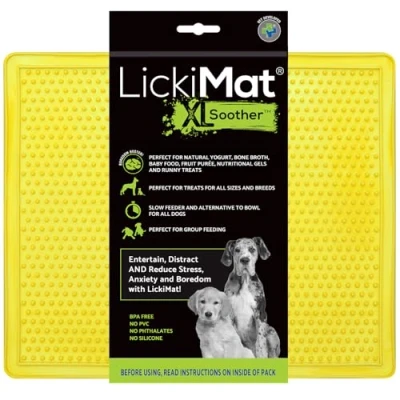 Image of LickiMat X Large Soother, Dog Feeding Mat for Boredom and Anxiety Relief, Ideal Food, Treats, Yoghurt or Peanut Butter, Fun Alternative to a Slow Feeder Bowl, Perfect Breeds, Yellow