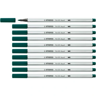 Image of Premium Fibre Tip Pen with brush STABILO 68 Pack of 10 Turquoise Green