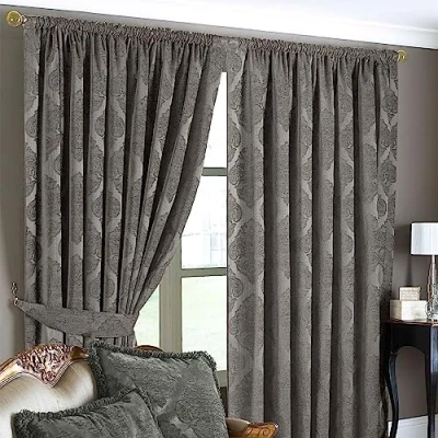 Image of Paoletti Winchester Pencil Pleat Curtains Mocha Size 168 cm x 229