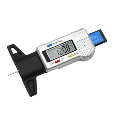 Image of EUZUXU Tyre Tread Depth Gauge, 0 25.4mm / 1Inch Guage, Portable Checker Measure, with Large LCD Display, for Cars, Vans, Trucks, Motorbikes Silver